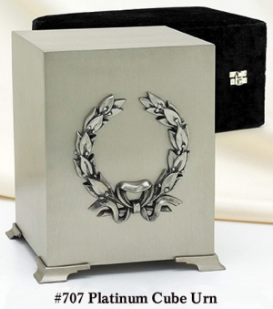 707 Cube Urn Brush Pewter w/Pewter Wreath