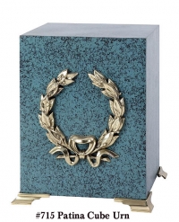 715 Cube Urn Marble Patina w/Brass Wreath